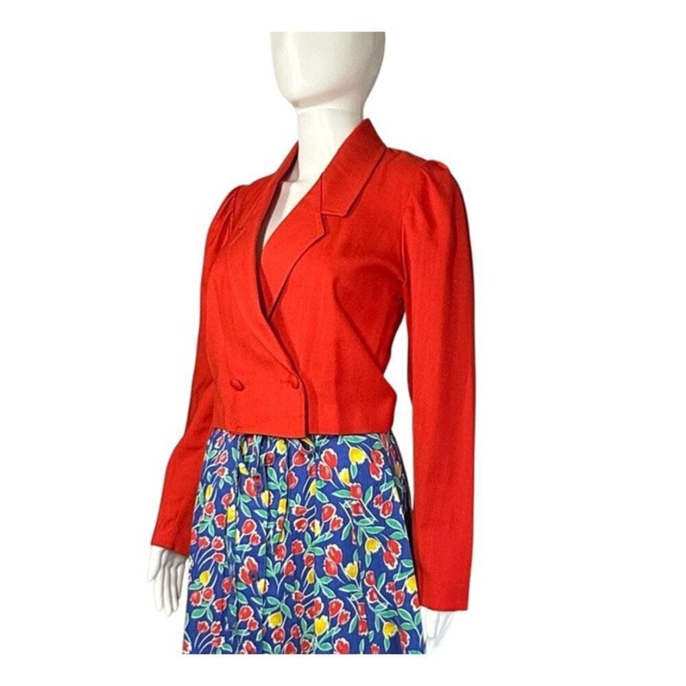 Vintage 1950s / 1960s red crop blazer with puff shoulders XS